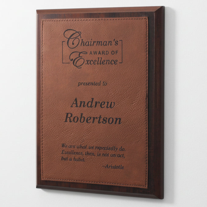 Walnut Plaque with Dark Brown Lasered Leatherette Plate